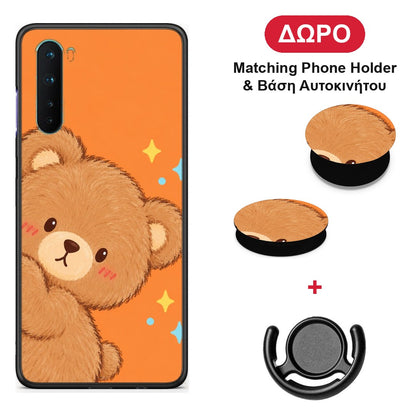 Peekaboo Teddy on Orange - OnePlus Nord 5G θήκη + Δώρο Phone Holder & Βάση Αυτοκινήτου