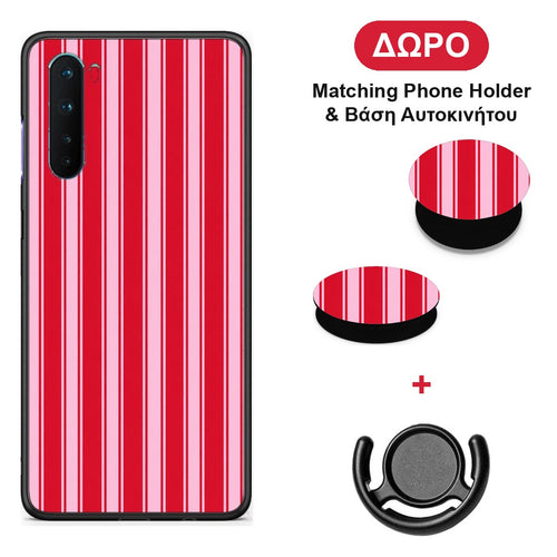 Red and Pink Vertical Pinstripes - OnePlus Nord 5G θήκη + Δώρο Phone Holder & Βάση Αυτοκινήτου