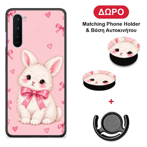 White Bunny and Pink Bows - OnePlus Nord 5G θήκη + Δώρο Phone Holder & Βάση Αυτοκινήτου