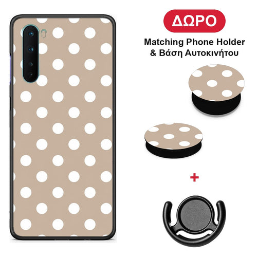 White Polka Dots on Taupe - OnePlus Nord 5G θήκη + Δώρο Phone Holder & Βάση Αυτοκινήτου