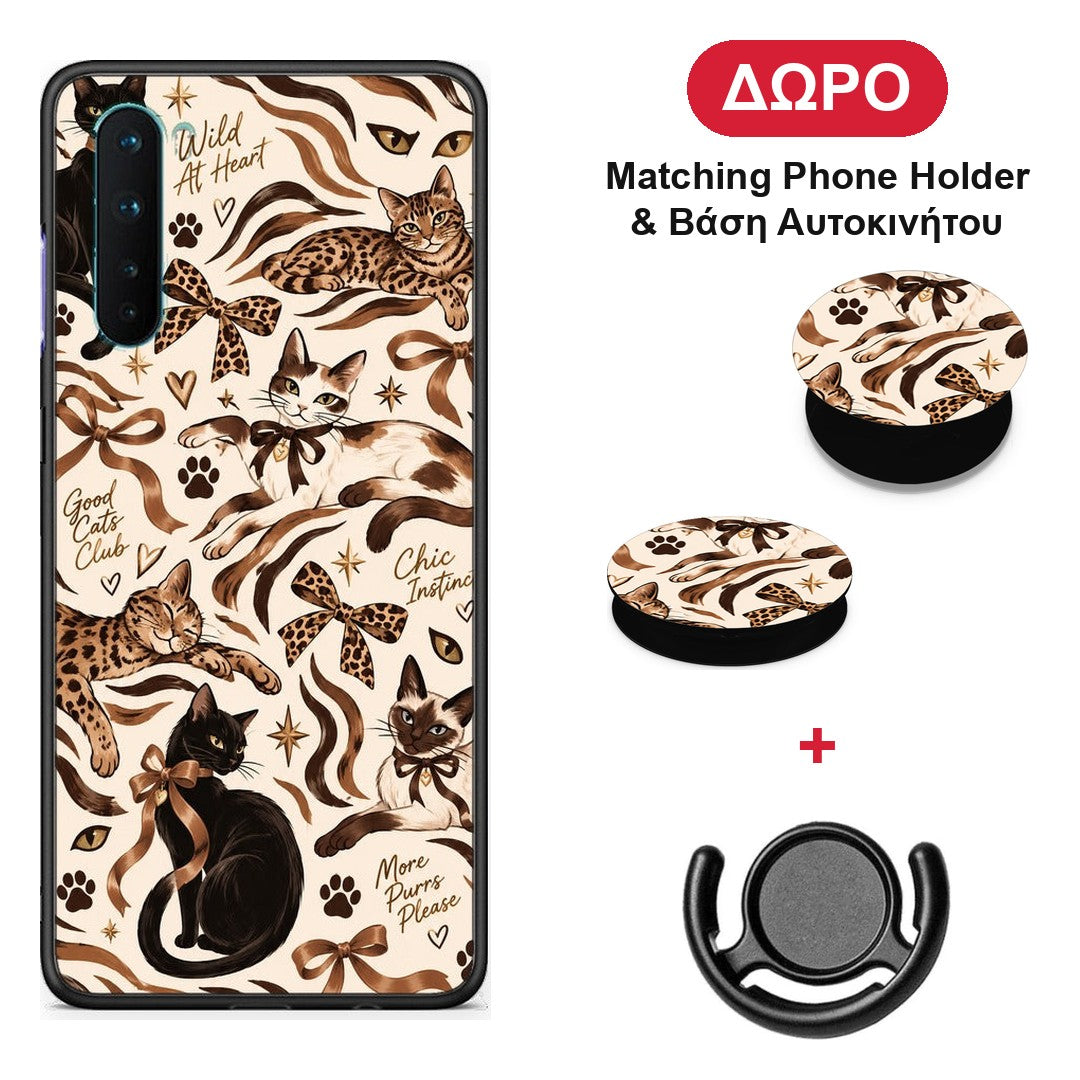 Wild Cats and Animal Print Collage - OnePlus Nord 5G θήκη + Δώρο Phone Holder & Βάση Αυτοκινήτου