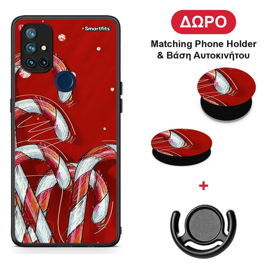 Candy Cane - OnePlus Nord N10 5G θήκη + Δώρο Phone Holder & Βάση Αυτοκινήτου