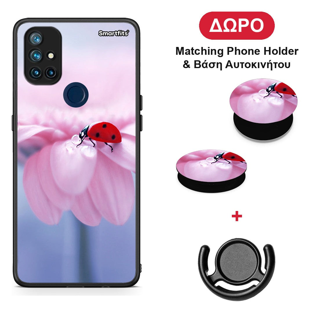 Ladybug Flower - OnePlus Nord N10 5G θήκη + Δώρο Phone Holder & Βάση Αυτοκινήτου