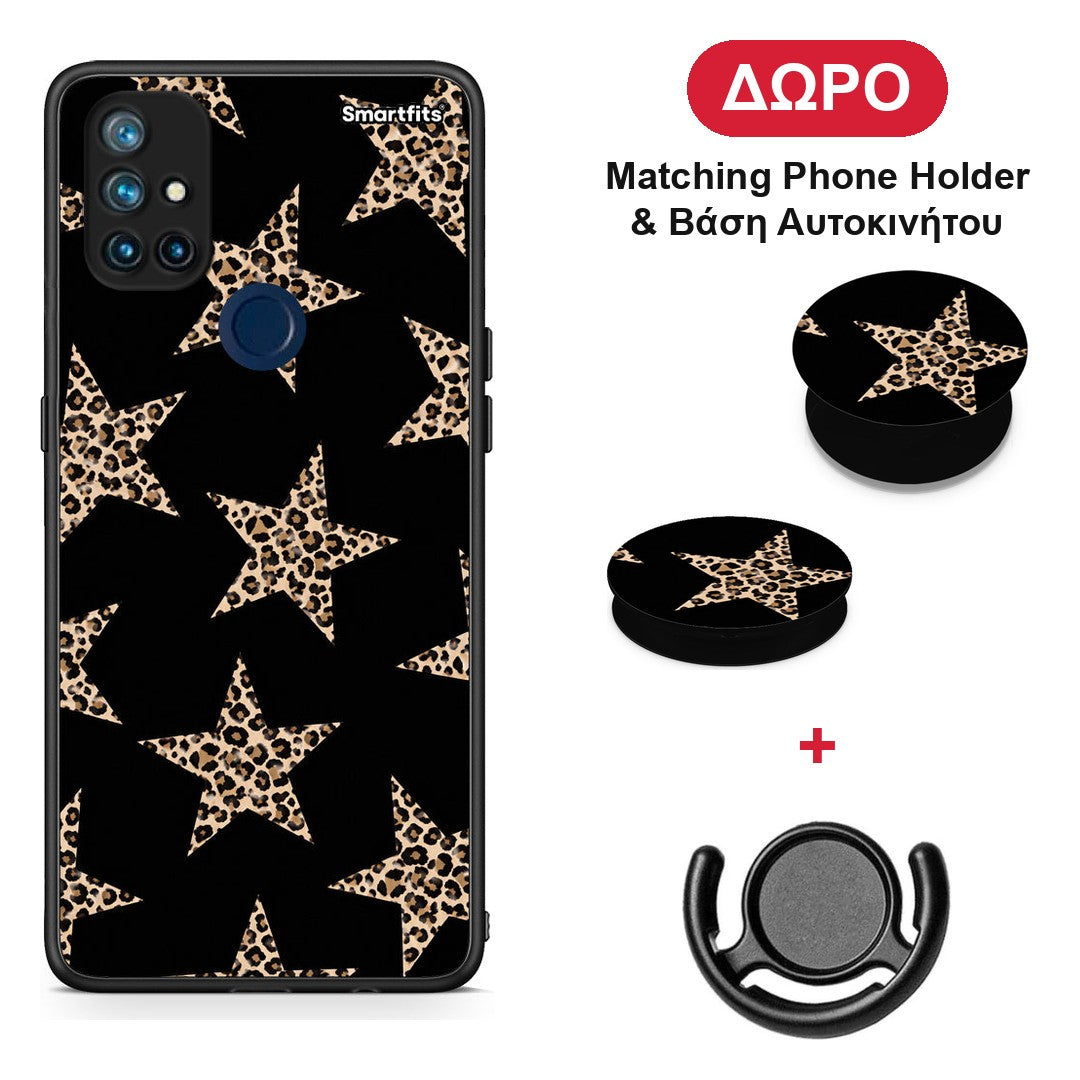 Leopard Stars on Black - OnePlus Nord N10 5G θήκη + Δώρο Phone Holder & Βάση Αυτοκινήτου