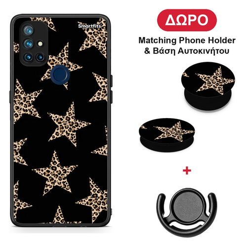 Leopard Stars on Black - OnePlus Nord N10 5G θήκη + Δώρο Phone Holder & Βάση Αυτοκινήτου