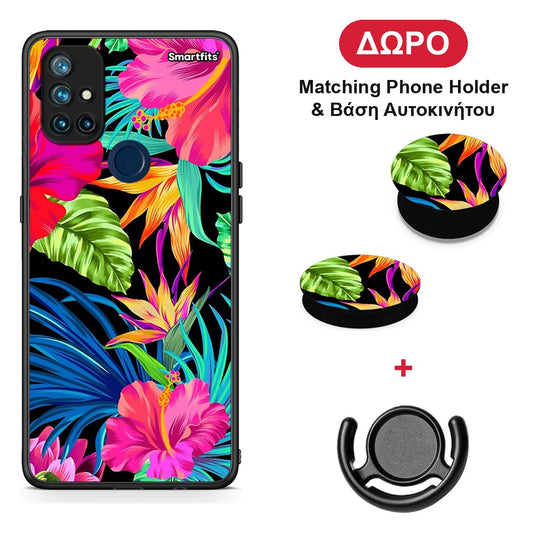 Tropical Flowers - OnePlus Nord N10 5G θήκη + Δώρο Phone Holder & Βάση Αυτοκινήτου