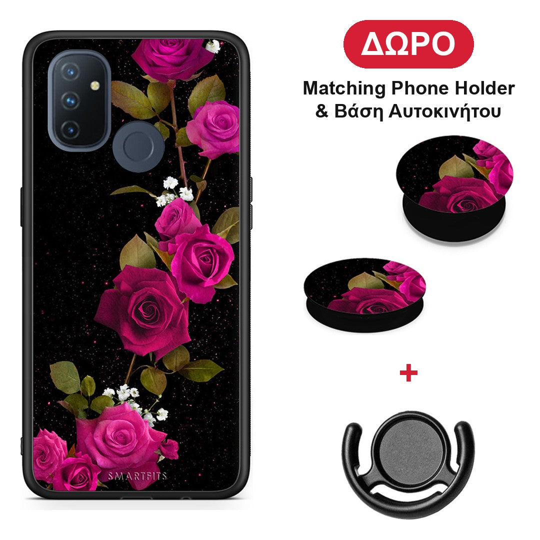 Flower Red Roses - OnePlus Nord N100 θήκη + Δώρο Phone Holder & Βάση Αυτοκινήτου