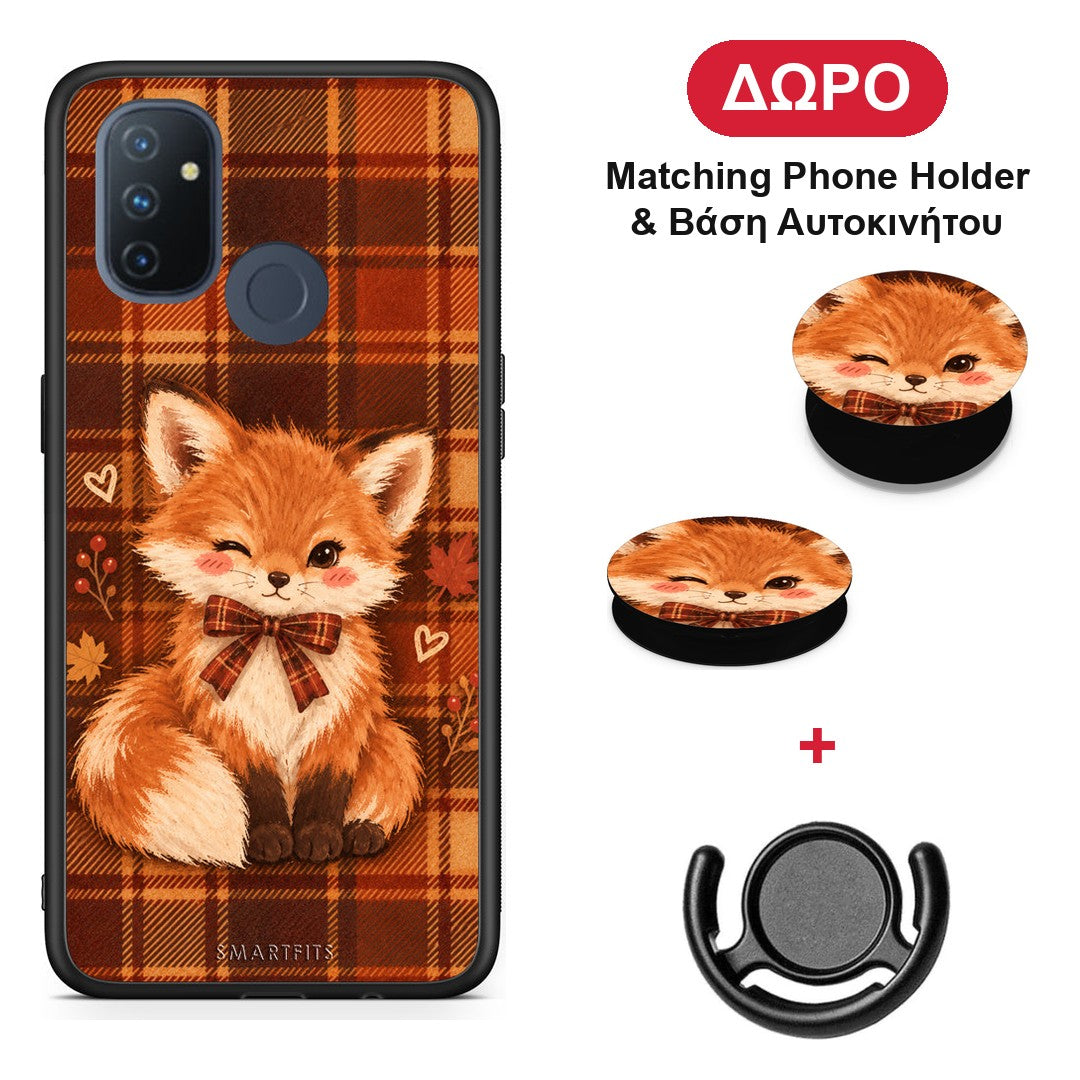 Fox on Autumn Tartan - OnePlus Nord N100 θήκη + Δώρο Phone Holder & Βάση Αυτοκινήτου