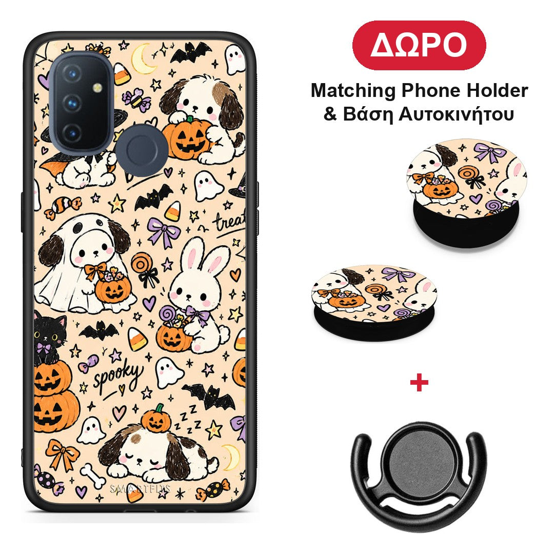Halloween Puppies and Friends on Cream - OnePlus Nord N100 θήκη + Δώρο Phone Holder & Βάση Αυτοκινήτου