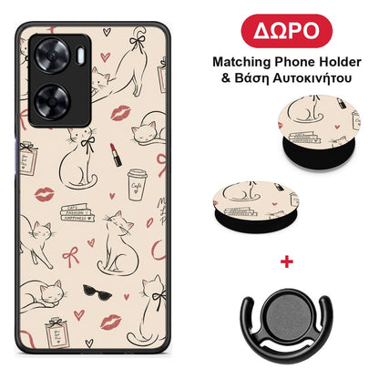 Minimal Cat and Fashion Doodles on Cream - OnePlus Nord N20 SE θήκη + Δώρο Phone Holder & Βάση Αυτοκινήτου
