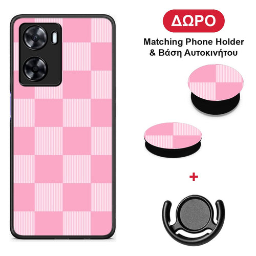 Pink and White Striped Checks - OnePlus Nord N20 SE θήκη + Δώρο Phone Holder & Βάση Αυτοκινήτου