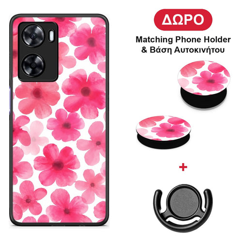 Pink Watercolour Flowers on White - OnePlus Nord N20 SE θήκη + Δώρο Phone Holder & Βάση Αυτοκινήτου