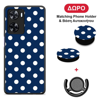 White Large Polka Dots on Navy - OnePlus Nord N20 SE θήκη + Δώρο Phone Holder & Βάση Αυτοκινήτου