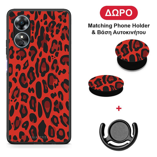 Animal Red Leopard - Oppo A17 θήκη + Δώρο Phone Holder & Βάση Αυτοκινήτου