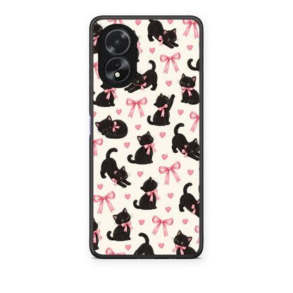 Θήκη Oppo A18 Black Kittens and Pink Bows on Cream Small από τη Smartfits με σχέδιο στο πίσω μέρος και μαύρο περίβλημα | Oppo A18 Black Kittens and Pink Bows on Cream Small case with colorful back and black bezels