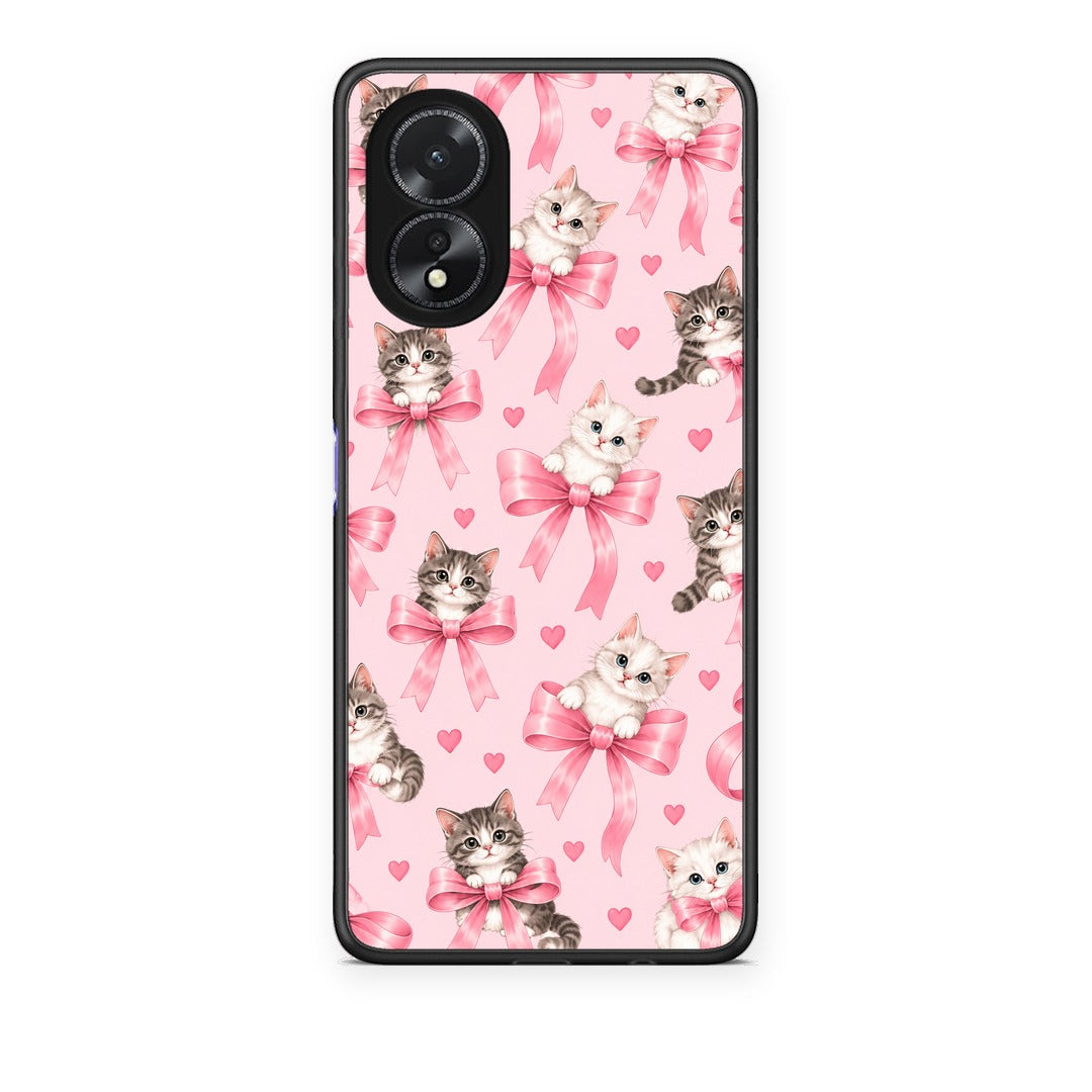 Θήκη Oppo A18 Kittens and Pink Bows on Pink από τη Smartfits με σχέδιο στο πίσω μέρος και μαύρο περίβλημα | Oppo A18 Kittens and Pink Bows on Pink case with colorful back and black bezels