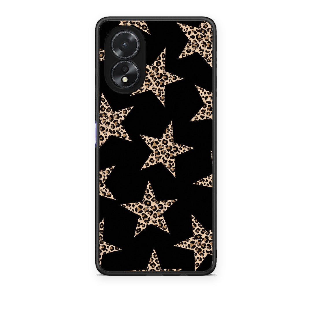 Θήκη Oppo A18 Leopard Stars on Black από τη Smartfits με σχέδιο στο πίσω μέρος και μαύρο περίβλημα | Oppo A18 Leopard Stars on Black case with colorful back and black bezels