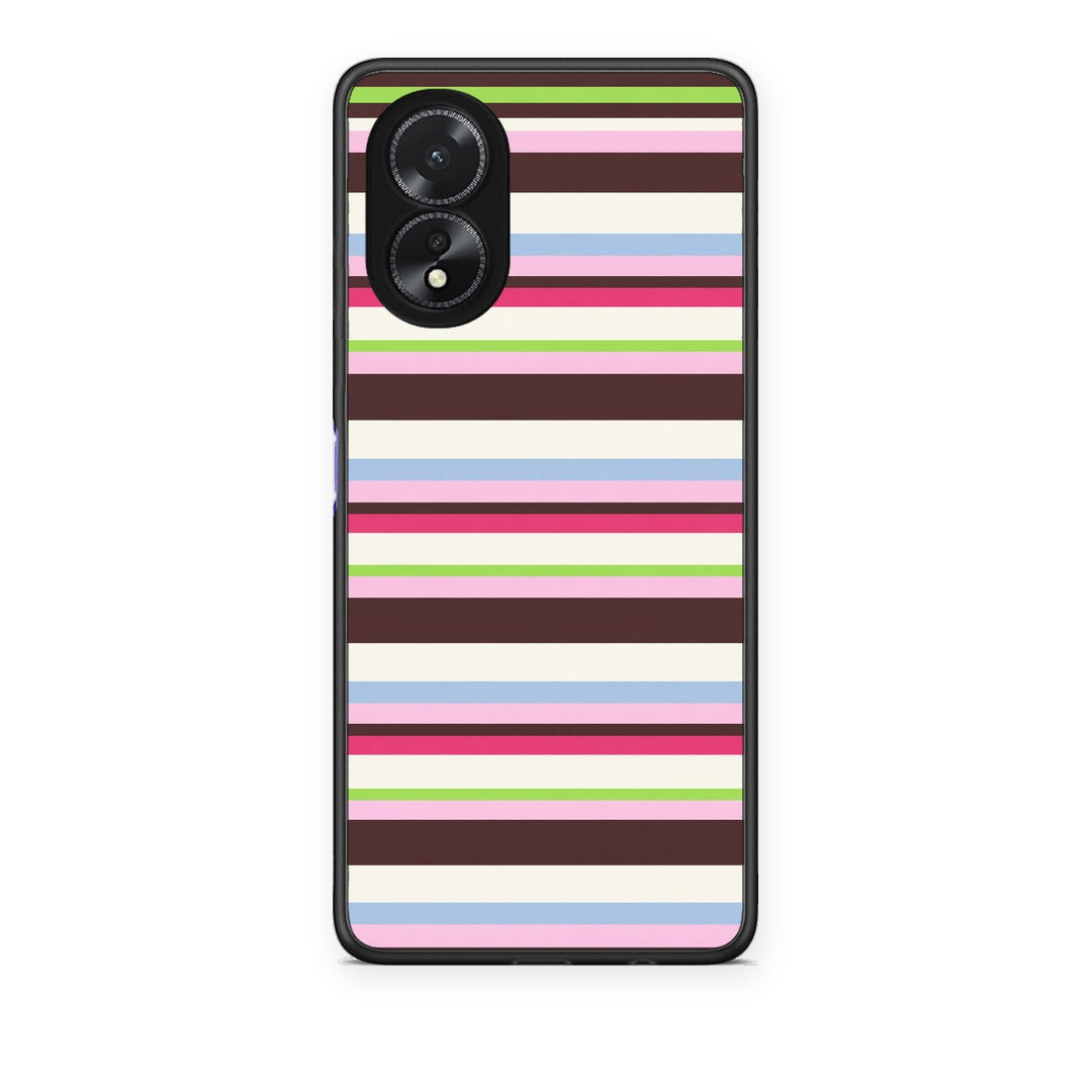 Θήκη Oppo A18 Multicolour Horizontal Stripes από τη Smartfits με σχέδιο στο πίσω μέρος και μαύρο περίβλημα | Oppo A18 Multicolour Horizontal Stripes case with colorful back and black bezels