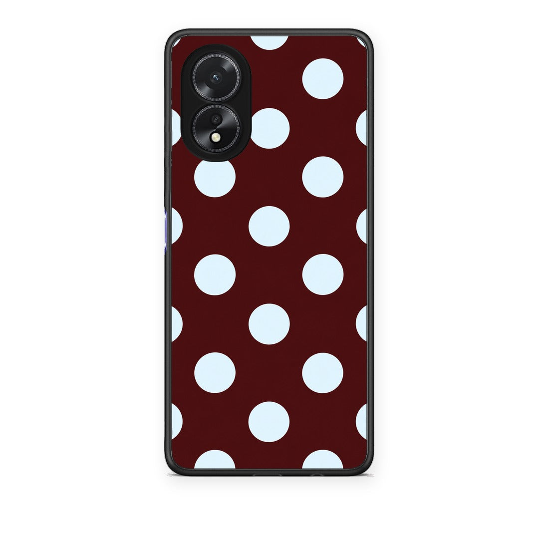 Θήκη Oppo A18 Pale Blue Large Polka Dots on Burgundy από τη Smartfits με σχέδιο στο πίσω μέρος και μαύρο περίβλημα | Oppo A18 Pale Blue Large Polka Dots on Burgundy case with colorful back and black bezels