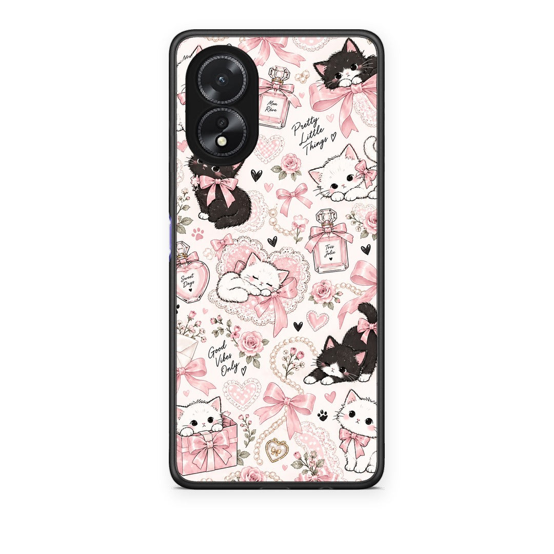 Θήκη Oppo A18 Pink Bows and Kittens Collage από τη Smartfits με σχέδιο στο πίσω μέρος και μαύρο περίβλημα | Oppo A18 Pink Bows and Kittens Collage case with colorful back and black bezels