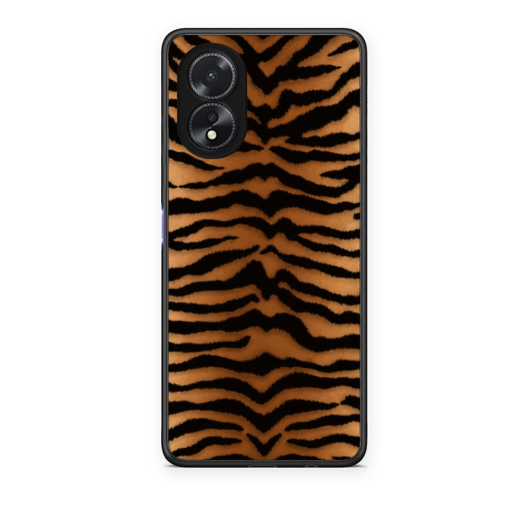 Θήκη Oppo A18 Tiger Print Orange and Black από τη Smartfits με σχέδιο στο πίσω μέρος και μαύρο περίβλημα | Oppo A18 Tiger Print Orange and Black case with colorful back and black bezels
