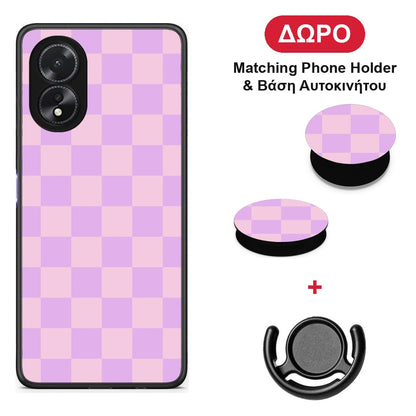 Lavender and Pink Checkerboard - Oppo A18 θήκη + Δώρο Phone Holder & Βάση Αυτοκινήτου