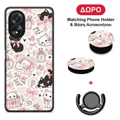 Pink Bows and Kittens Collage - Oppo A18 θήκη + Δώρο Phone Holder & Βάση Αυτοκινήτου