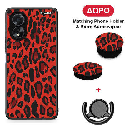 Animal Red Leopard - Oppo A38 θήκη + Δώρο Phone Holder & Βάση Αυτοκινήτου