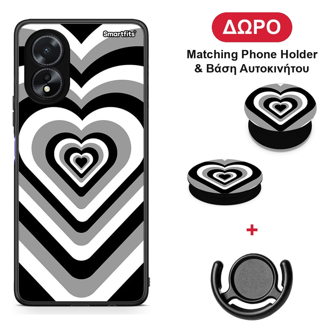 Black Hearts - Oppo A38 θήκη + Δώρο Phone Holder & Βάση Αυτοκινήτου