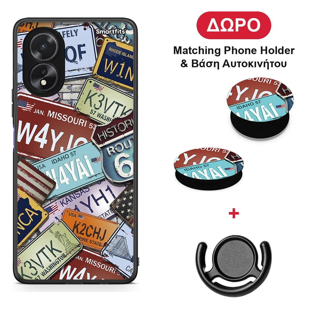 Car Plates - Oppo A38 θήκη + Δώρο Phone Holder & Βάση Αυτοκινήτου