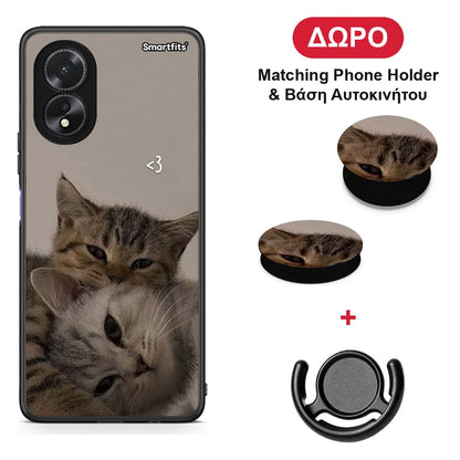 Cats In Love - Oppo A38 θήκη + Δώρο Phone Holder & Βάση Αυτοκινήτου