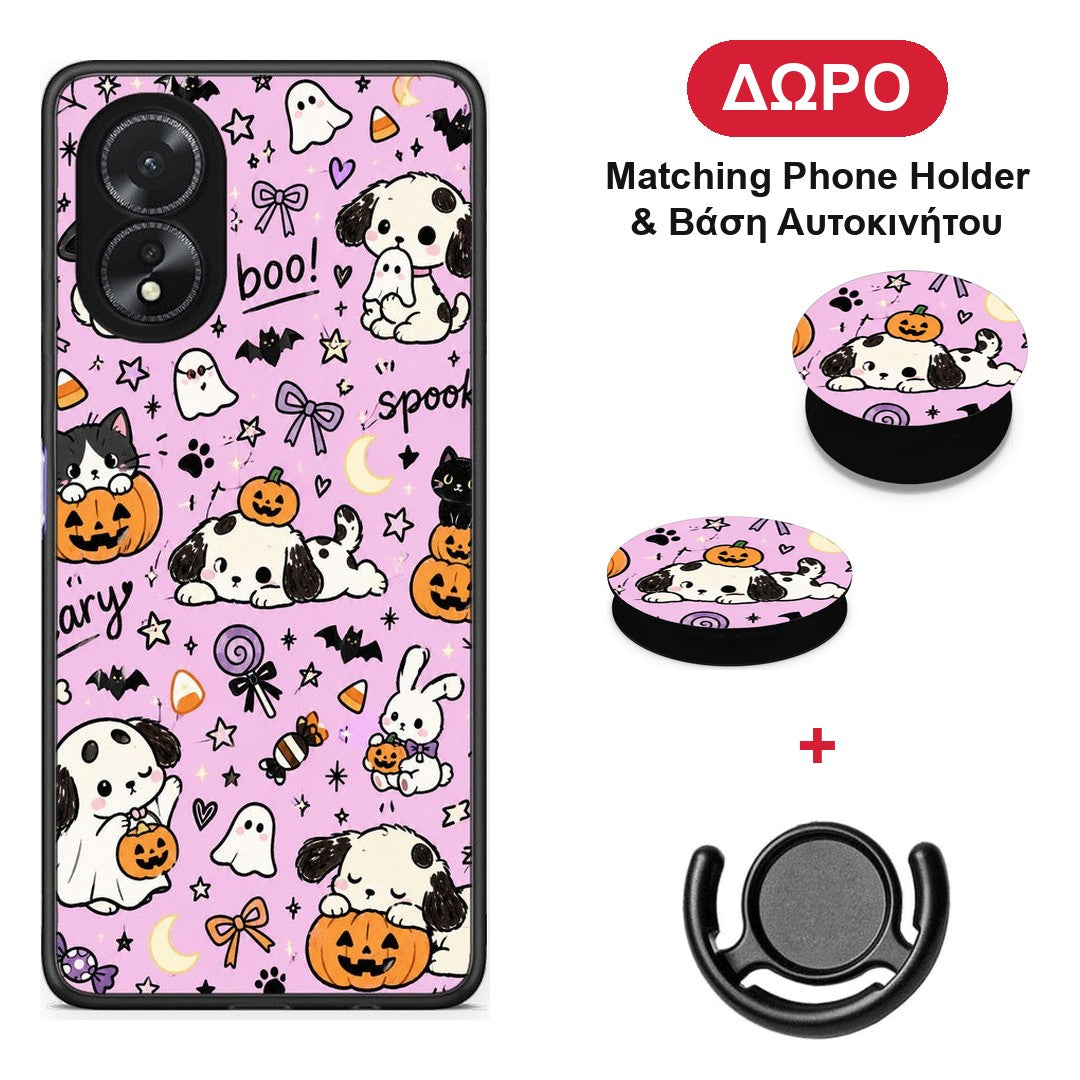 Halloween Puppies and Friends on Lilac - Oppo A38 θήκη + Δώρο Phone Holder & Βάση Αυτοκινήτου