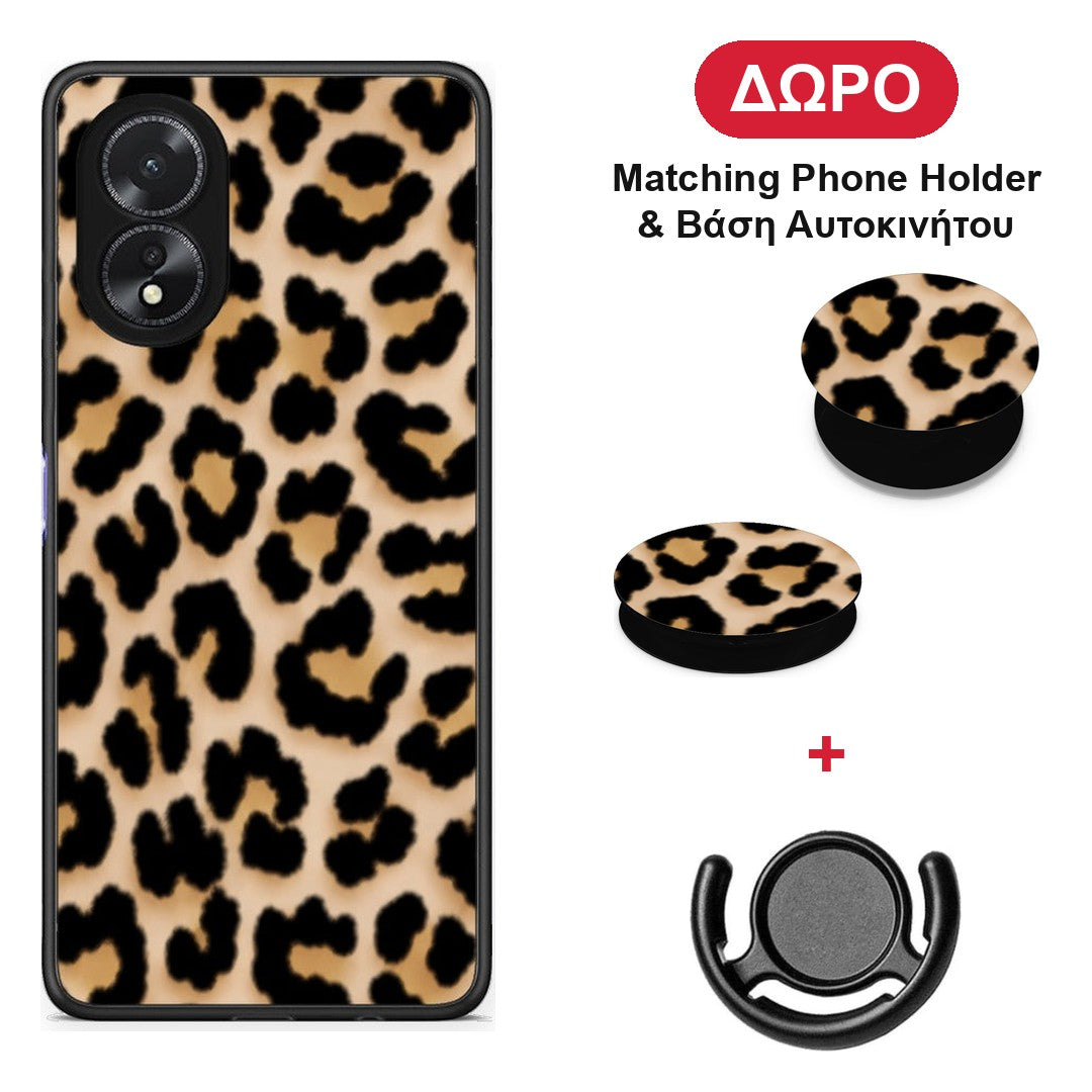 Leopard Print Tan Small - Oppo A38 θήκη + Δώρο Phone Holder & Βάση Αυτοκινήτου