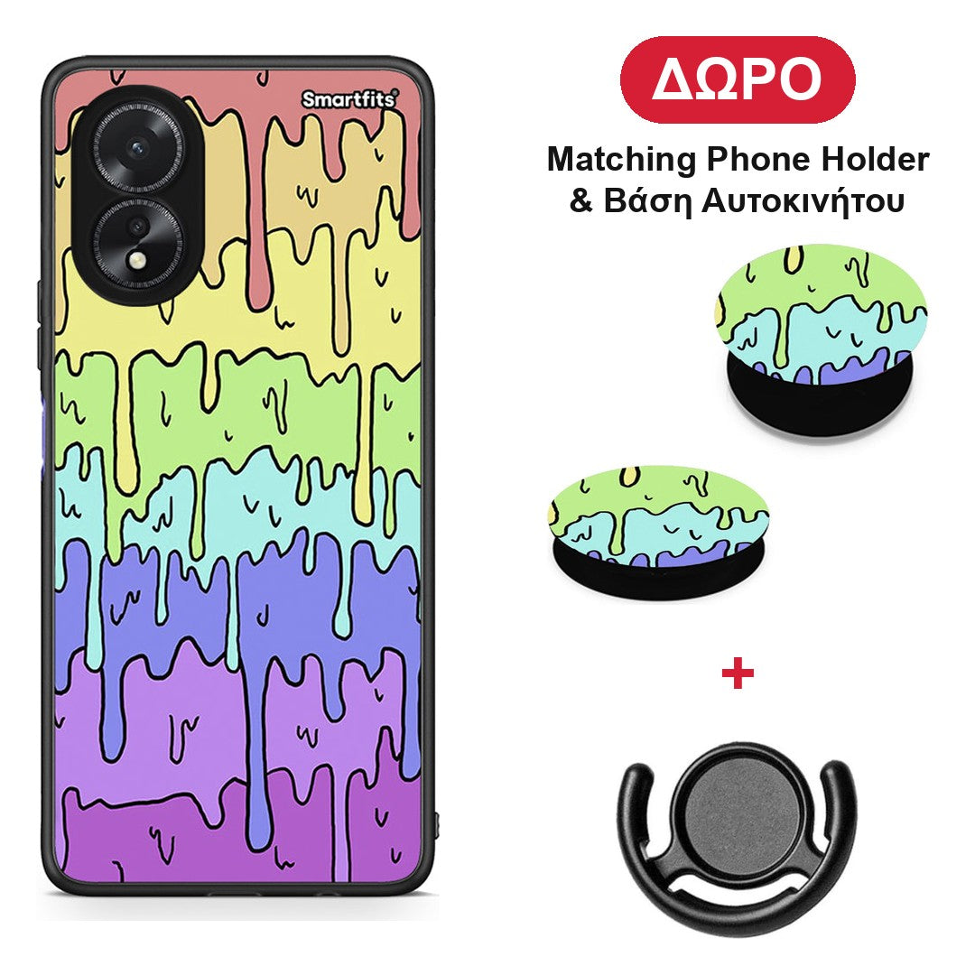 Melting Rainbow - Oppo A38 θήκη + Δώρο Phone Holder & Βάση Αυτοκινήτου