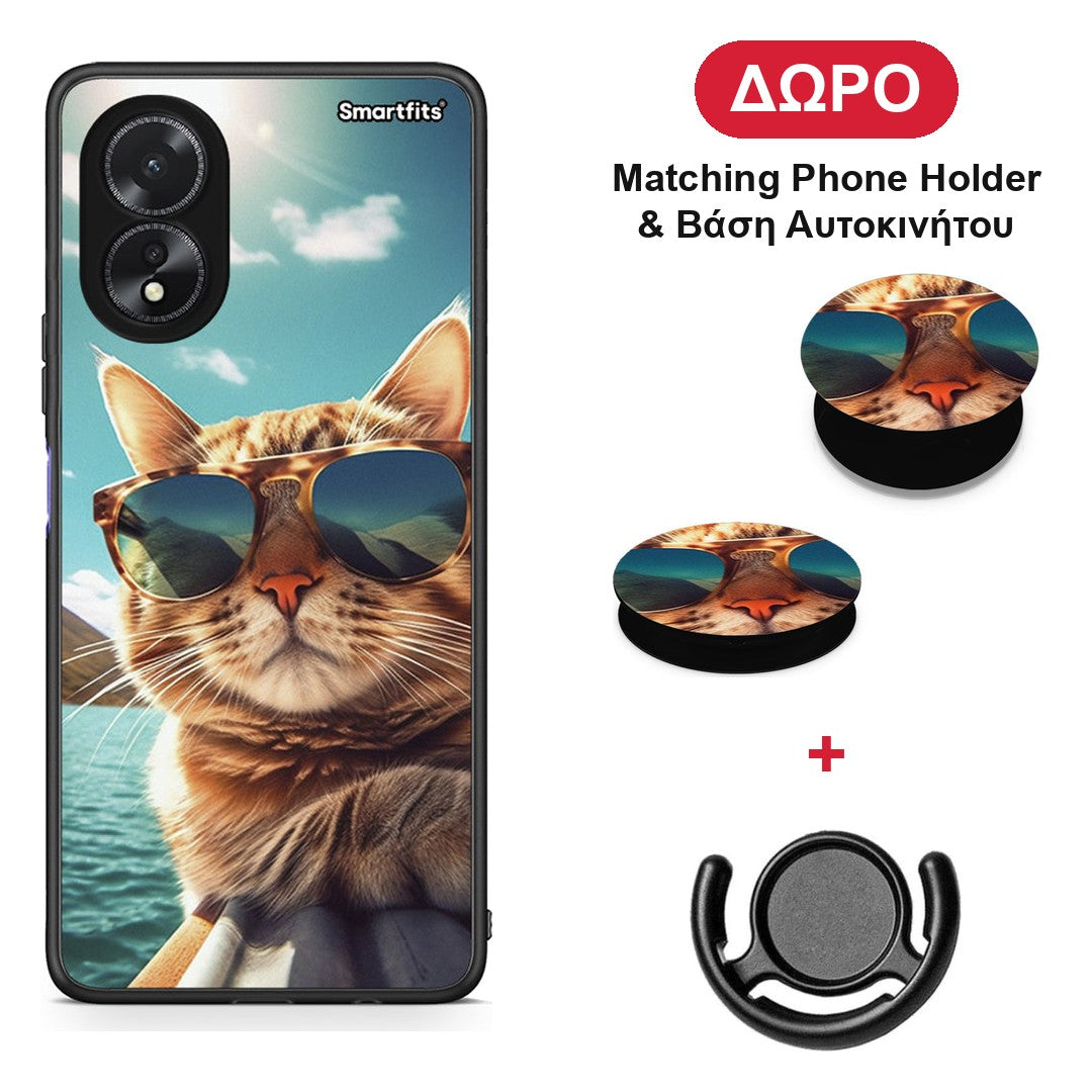 Summer Cat - Oppo A38 θήκη + Δώρο Phone Holder & Βάση Αυτοκινήτου