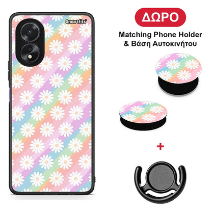 White Daisies - Oppo A38 θήκη + Δώρο Phone Holder & Βάση Αυτοκινήτου