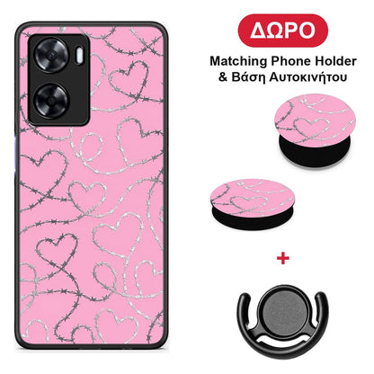 Barbed Wire Hearts on Pink - Oppo A57s / A77s / A77 θήκη + Δώρο Phone Holder & Βάση Αυτοκινήτου
