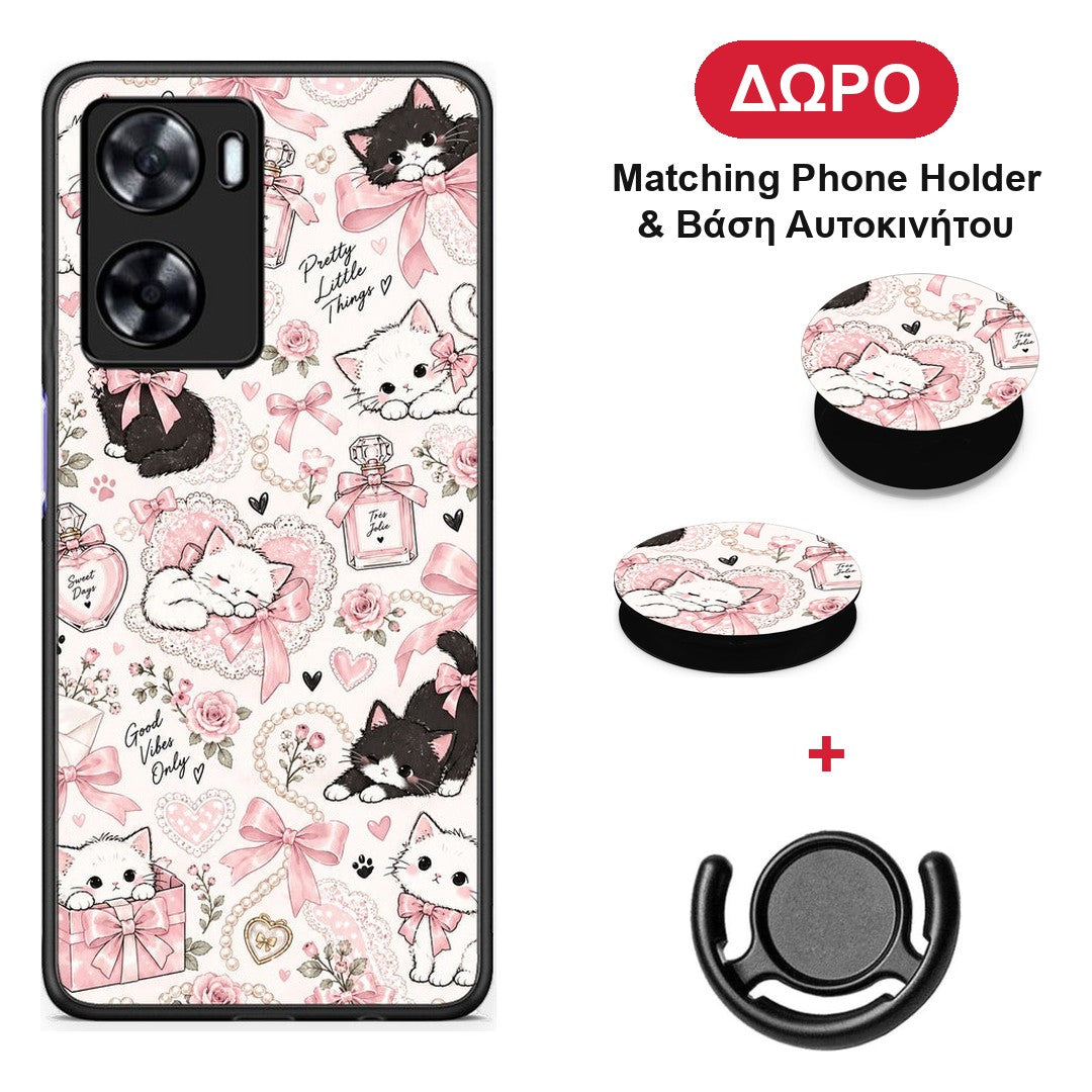 Pink Bows and Kittens Collage - Oppo A57s / A77s / A77 θήκη + Δώρο Phone Holder & Βάση Αυτοκινήτου