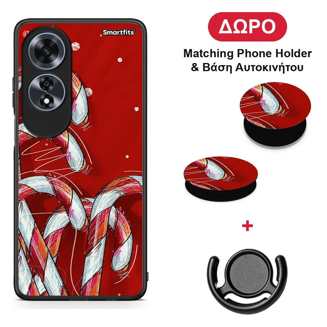 Candy Cane - Oppo A60 4G θήκη + Δώρο Phone Holder & Βάση Αυτοκινήτου