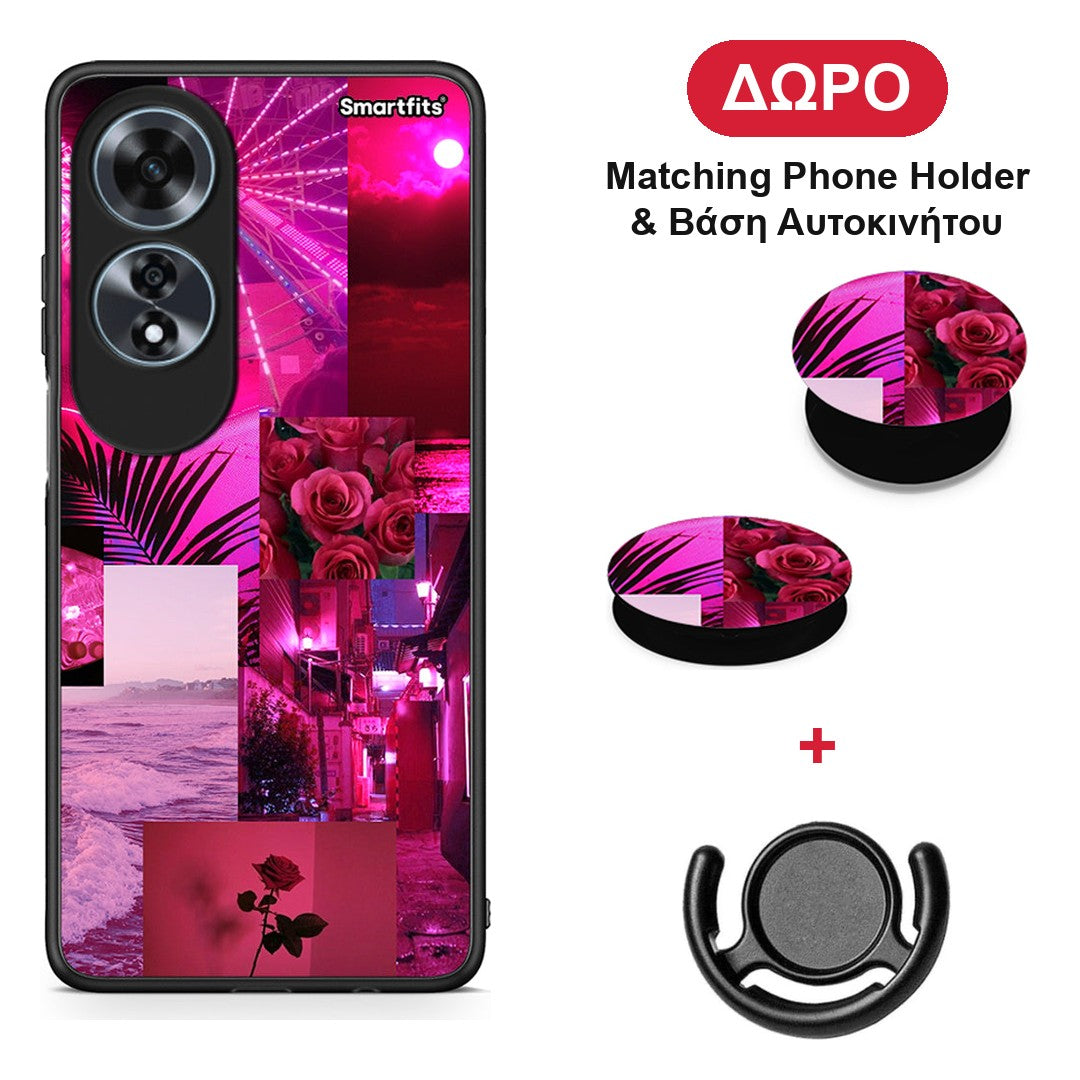 Collage Red Roses - Oppo A60 4G θήκη + Δώρο Phone Holder & Βάση Αυτοκινήτου