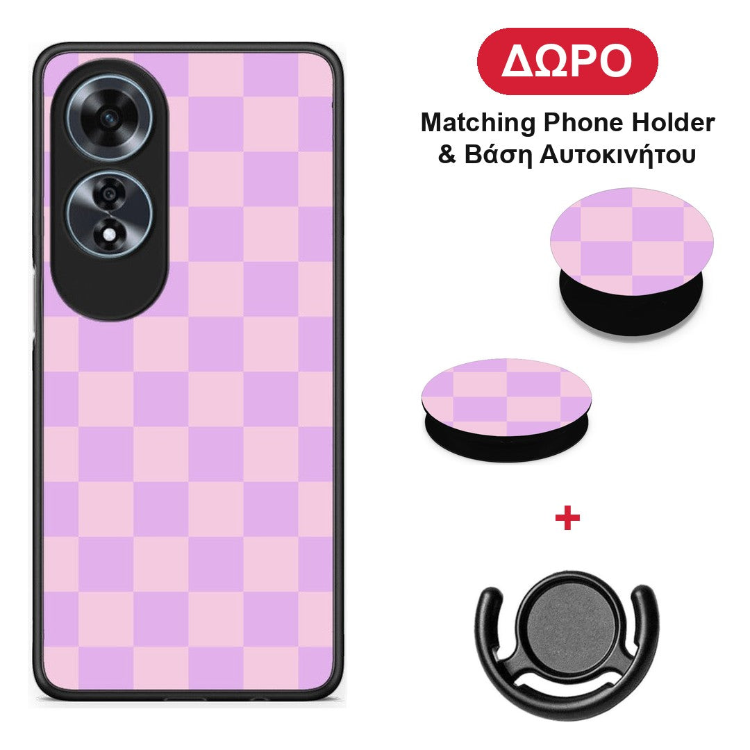 Lavender and Pink Checkerboard - Oppo A60 4G θήκη + Δώρο Phone Holder & Βάση Αυτοκινήτου
