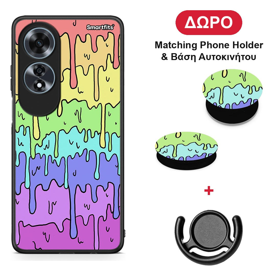 Melting Rainbow - Oppo A60 4G θήκη + Δώρο Phone Holder & Βάση Αυτοκινήτου