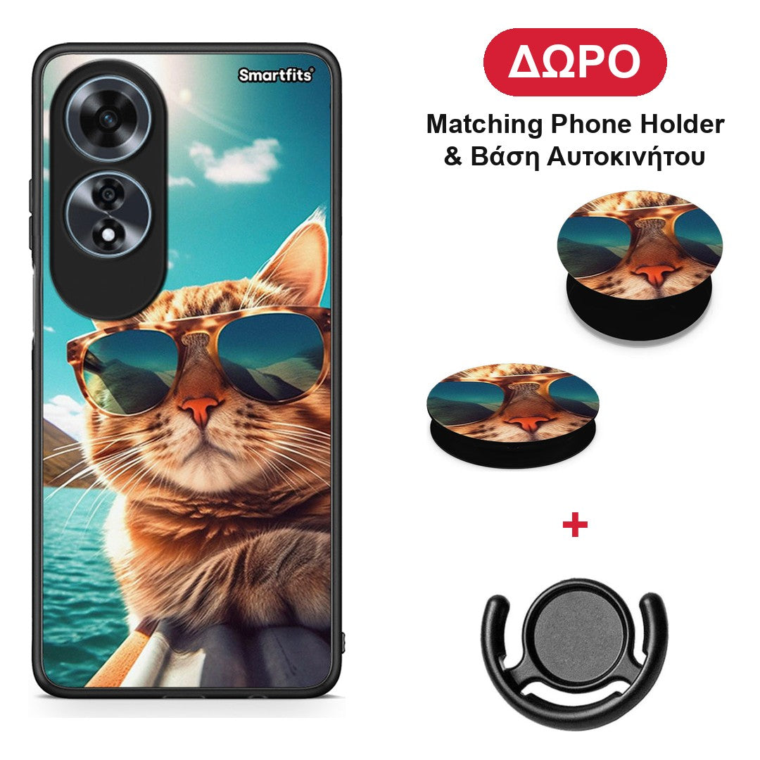 Summer Cat - Oppo A60 4G θήκη + Δώρο Phone Holder & Βάση Αυτοκινήτου