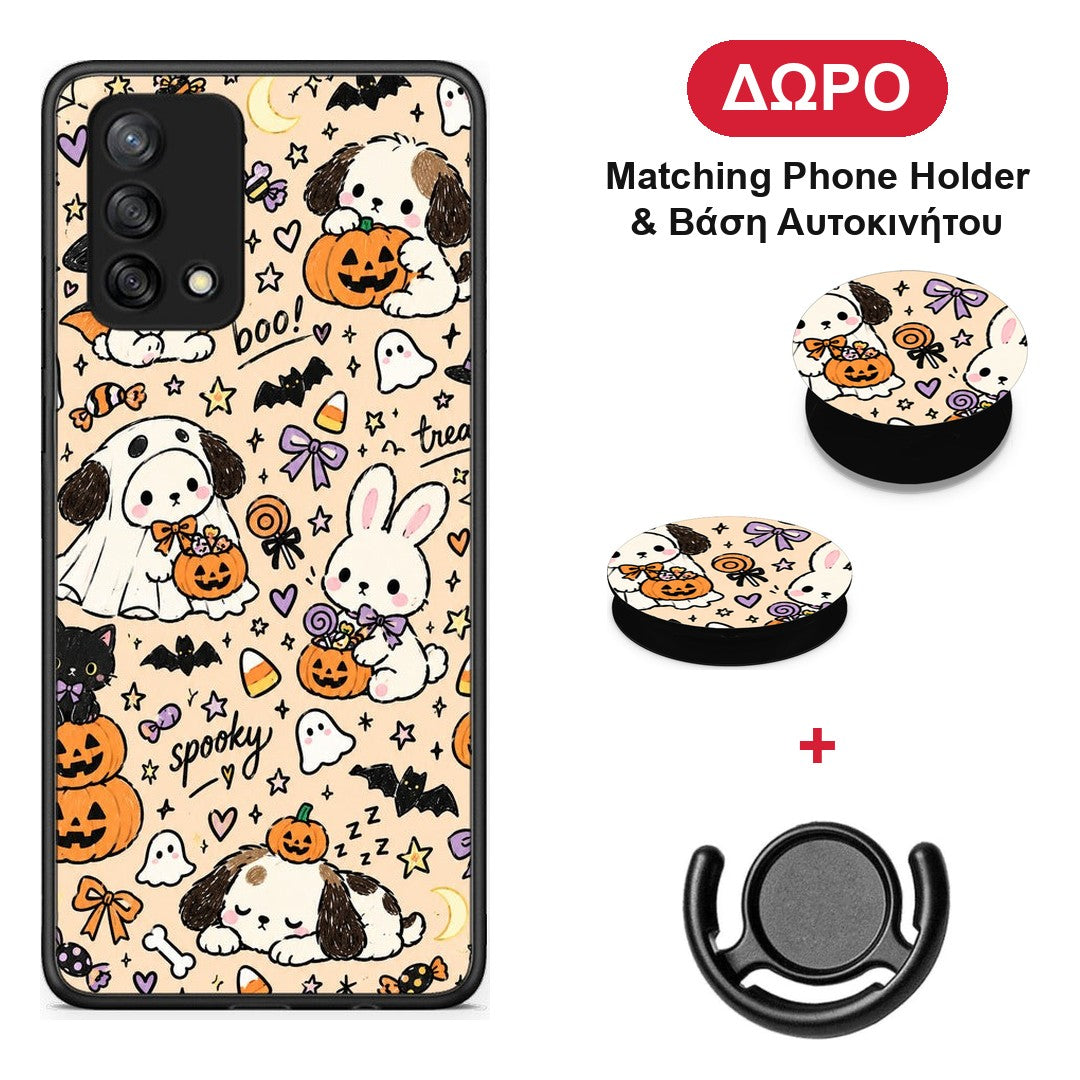 Halloween Puppies and Friends on Cream - Oppo A74 4G θήκη + Δώρο Phone Holder & Βάση Αυτοκινήτου