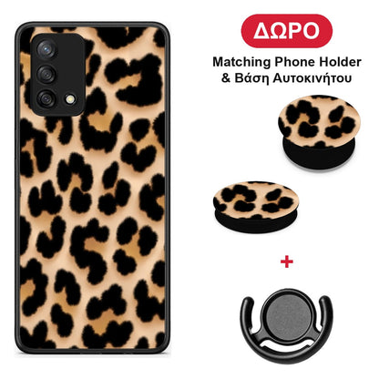 Leopard Print Tan Large - Oppo A74 4G θήκη + Δώρο Phone Holder & Βάση Αυτοκινήτου