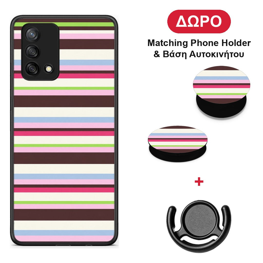 Multicolour Horizontal Stripes - Oppo A74 4G θήκη + Δώρο Phone Holder & Βάση Αυτοκινήτου