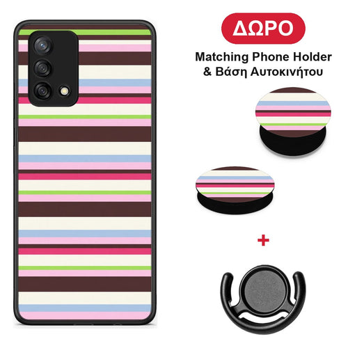 Multicolour Horizontal Stripes - Oppo A74 4G θήκη + Δώρο Phone Holder & Βάση Αυτοκινήτου