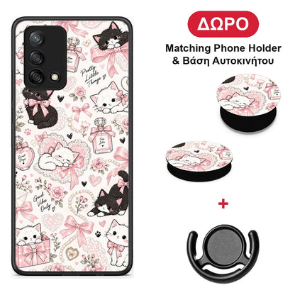 Pink Bows and Kittens Collage - Oppo A74 4G θήκη + Δώρο Phone Holder & Βάση Αυτοκινήτου