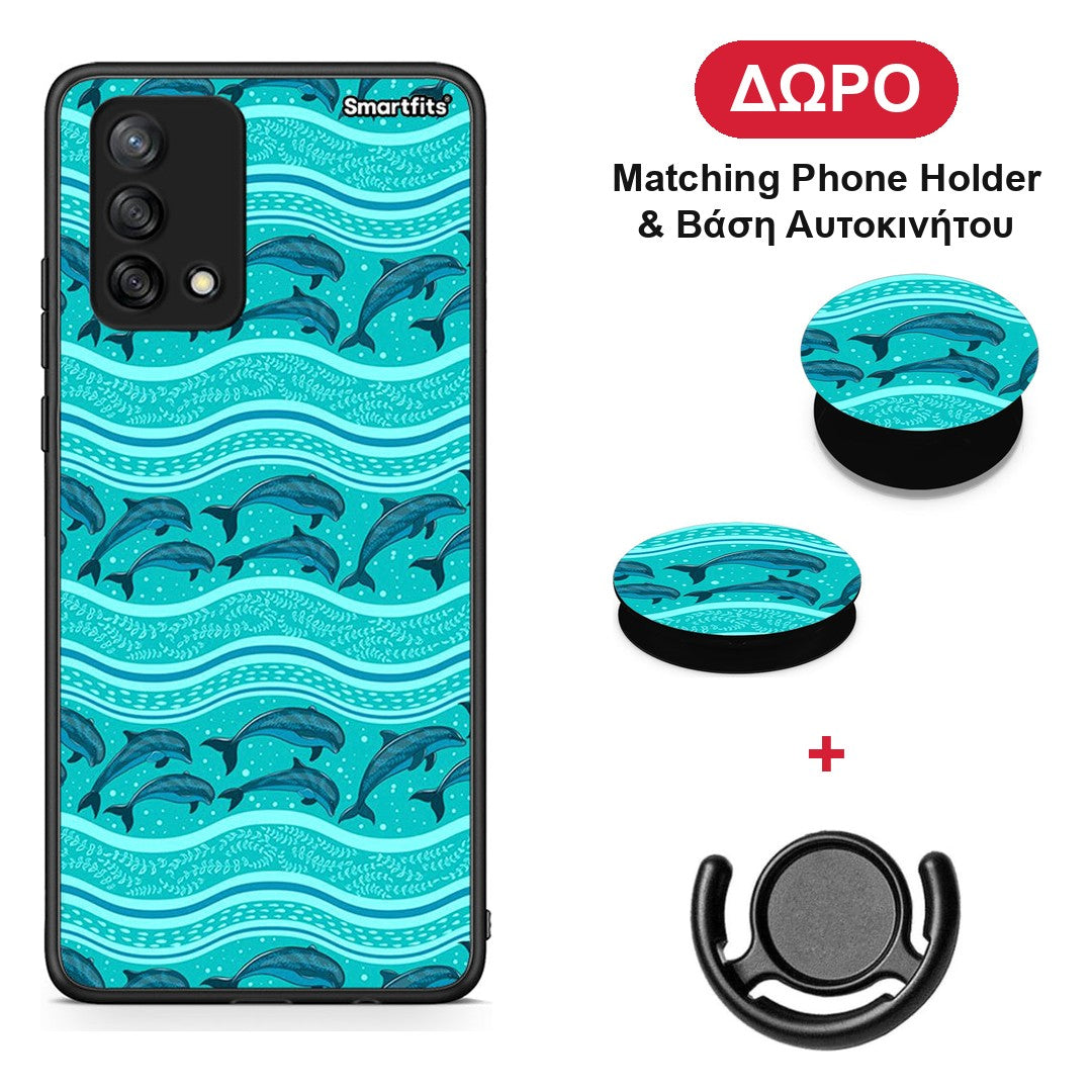 Swimming Dolphins - Oppo A74 4G θήκη + Δώρο Phone Holder & Βάση Αυτοκινήτου