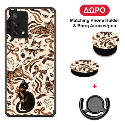 Wild Cats and Animal Print Collage - Oppo A74 4G θήκη + Δώρο Phone Holder & Βάση Αυτοκινήτου
